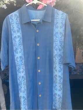 Tommy Bahama Blue Short-Sleeve Guayabera-Style Button-Up
